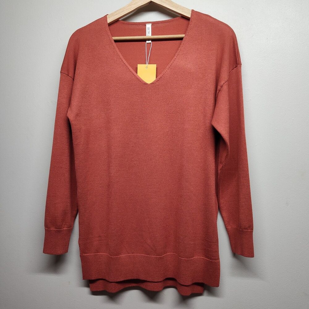 Grecerelle Knit Sweater Women S Coral Orange V-Neck Preppy Classic Casual